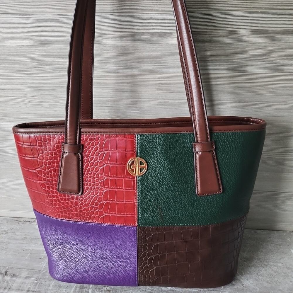 Giani Bernini Colorblocked Tote Multicolor Shoulder‎ Bag Purse 3 Compartment